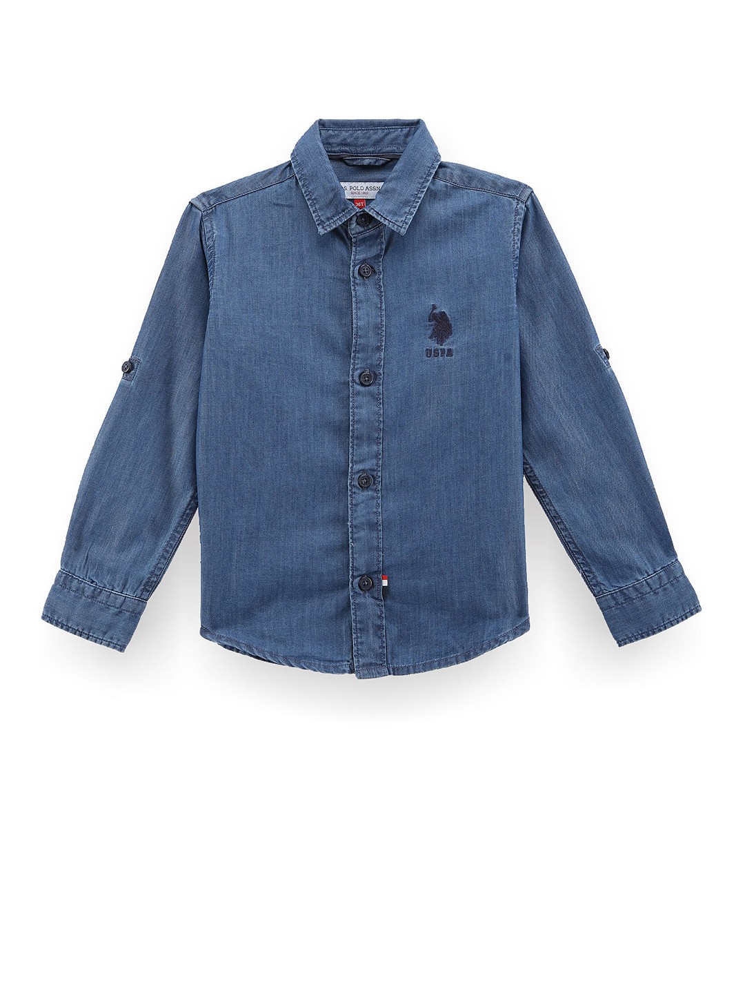 

U.S. Polo Assn. Kids Boys Classic Brand Logo Spread Collar Cotton Casual Shirt, Blue