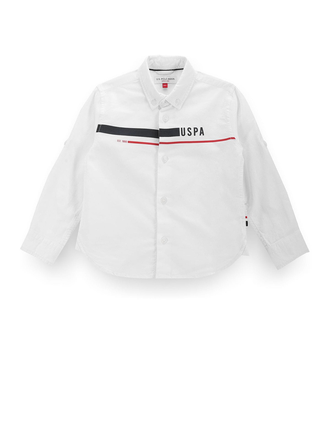 U.S. Polo Assn. Kids Boys Classic Brand Logo Printed Cotton Casual Shirt, White