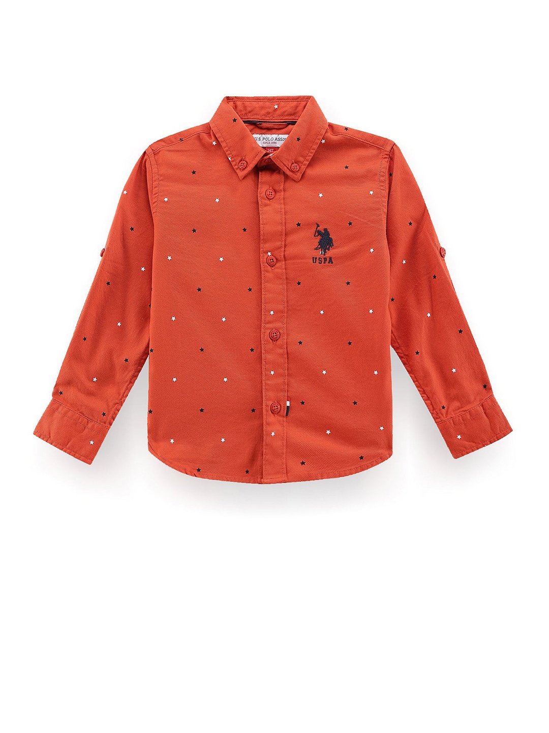 

U.S. Polo Assn. Kids Boys Classic Fit Conversational Printed Cotton Casual Shirt, Orange