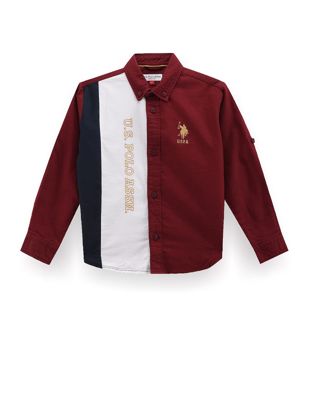 

U.S. Polo Assn. Kids Boys Classic Fit Colourblocked Cotton Casual Shirt, Red