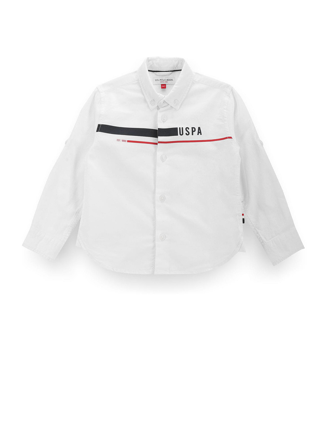 

U.S. Polo Assn. Kids Boys Classic Typography Printed Button Down Collar Cotton Shirt, White