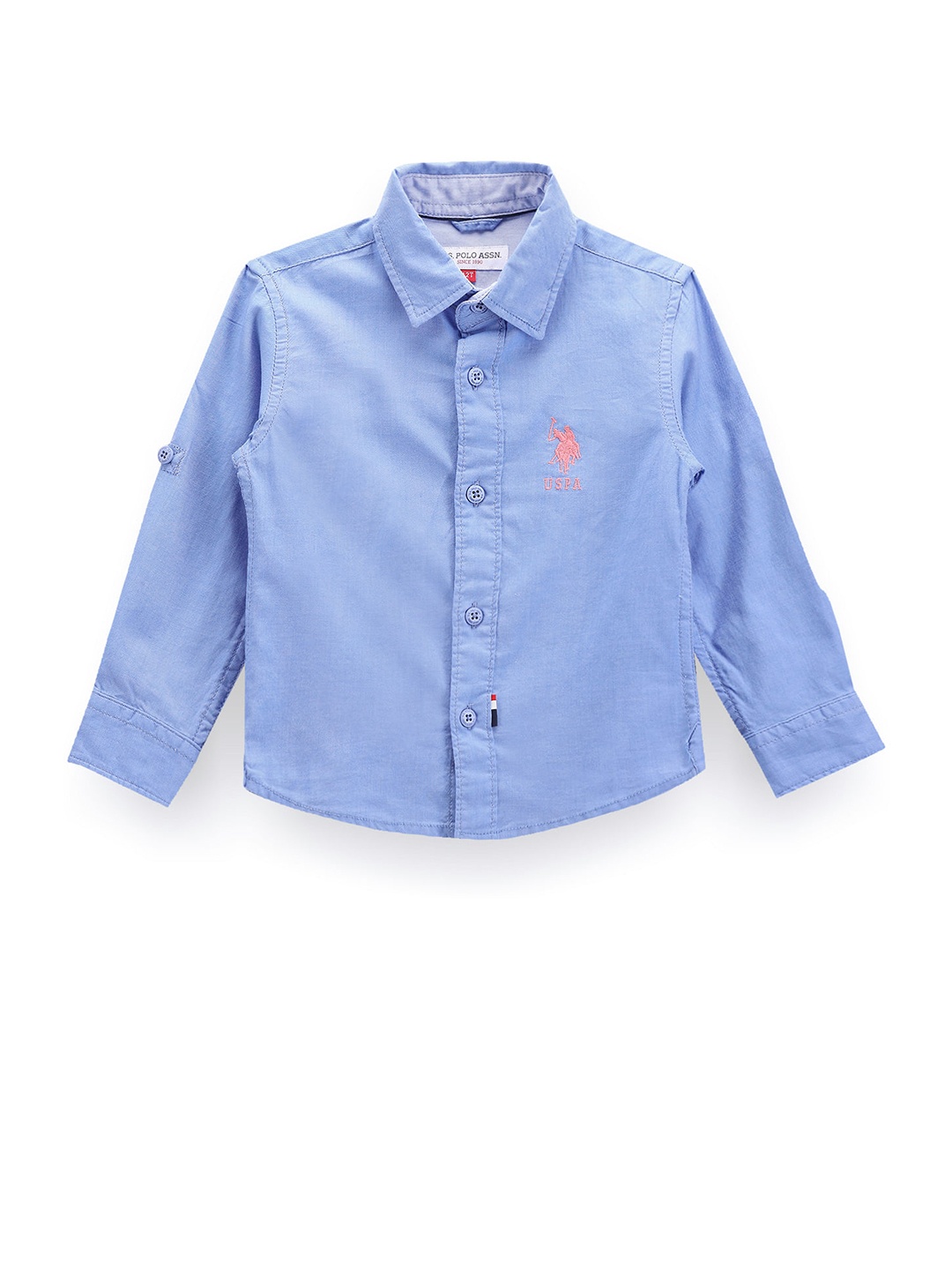 

U.S. Polo Assn. Kids Boys Classic Spread Collar Roll Up Sleeves Twill Cotton Casual Shirt, Blue