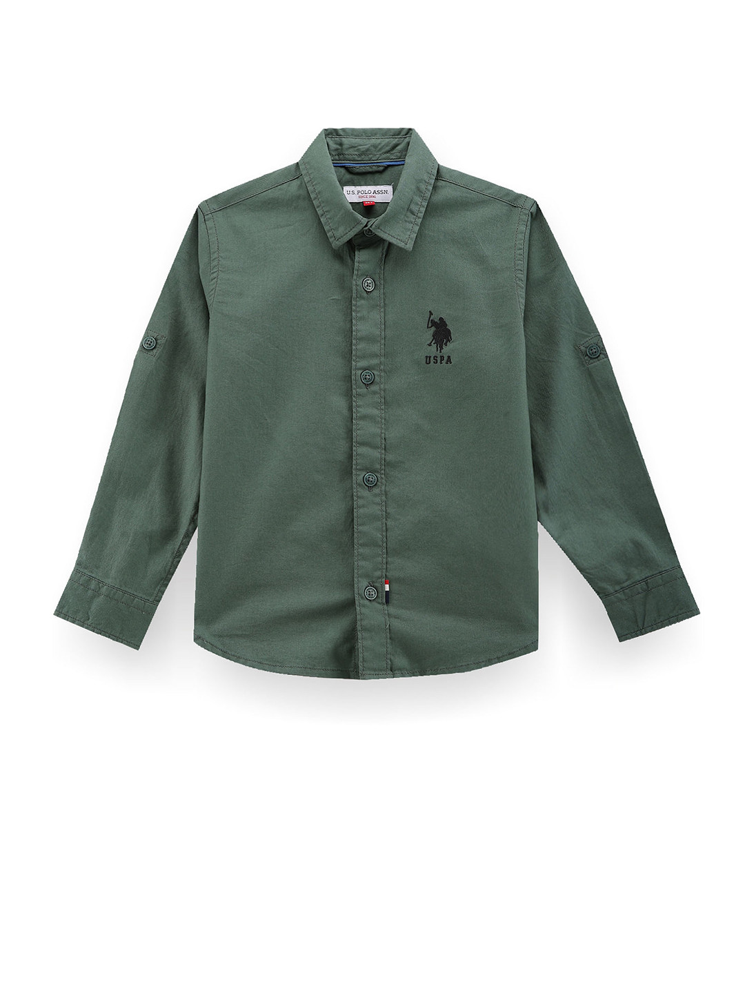 

U.S. Polo Assn. Kids Boys Classic Spread Collar Roll Up Sleeves Twill Cotton Casual Shirt, Green
