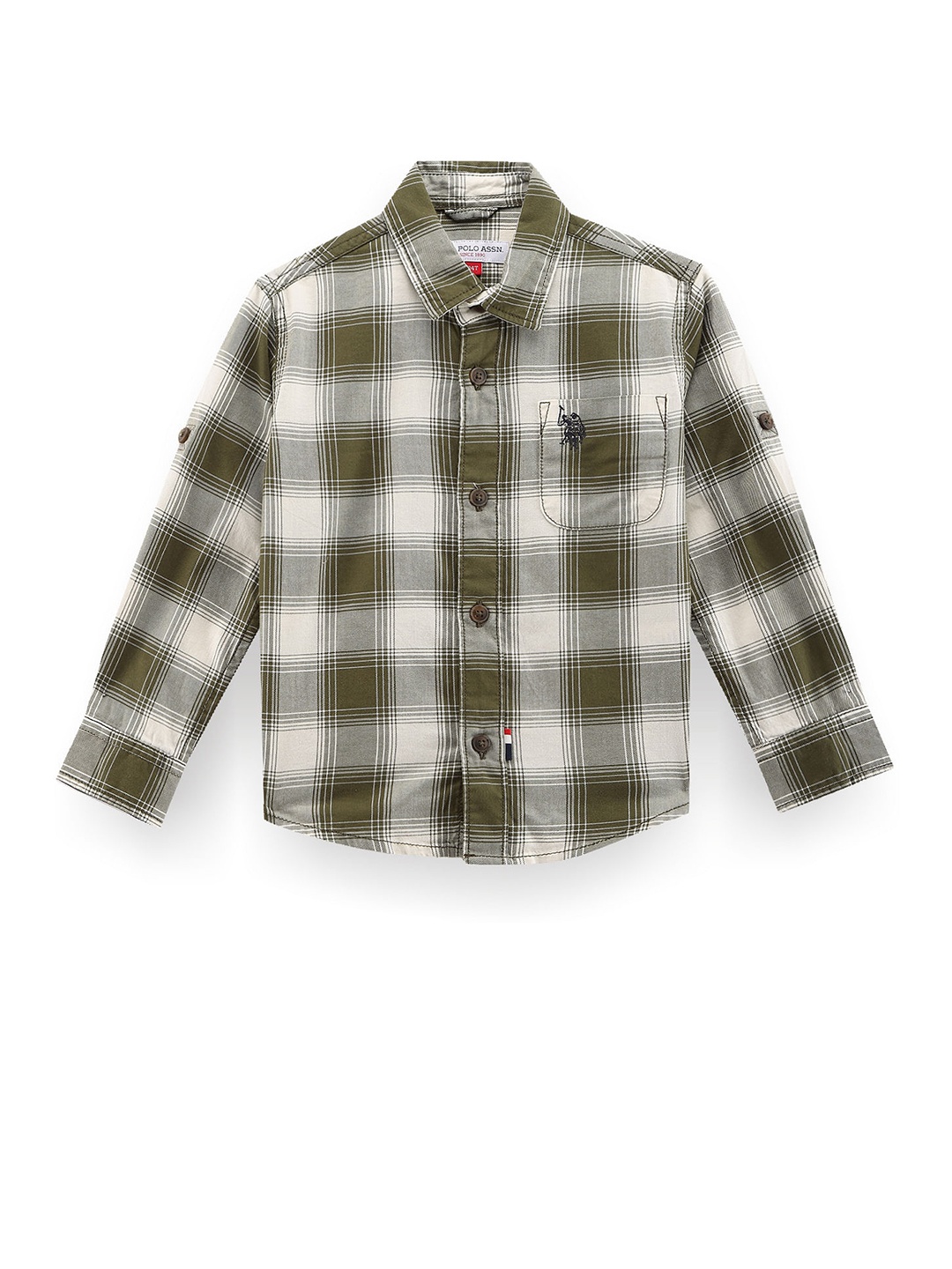 

U.S. Polo Assn. Kids Boys Classic Checked Twill Casual Cotton Shirt, Green