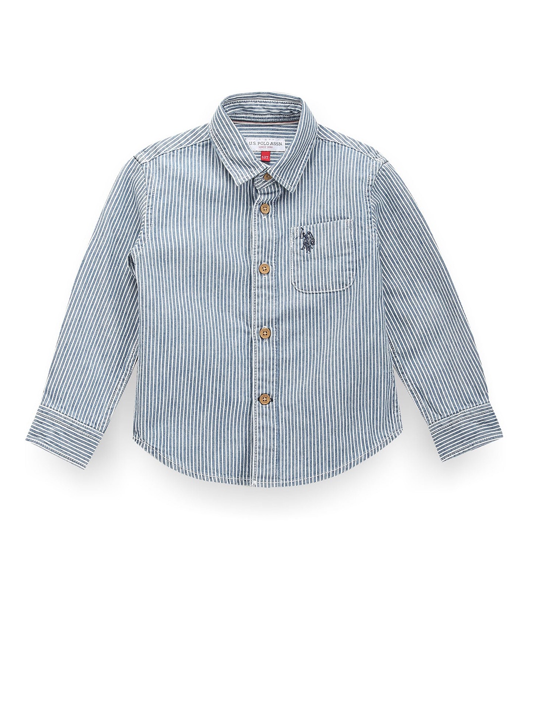 

U.S. Polo Assn. Kids Boys Classic Vertical Striped Cutaway Collar Casual Cotton Shirt, Blue