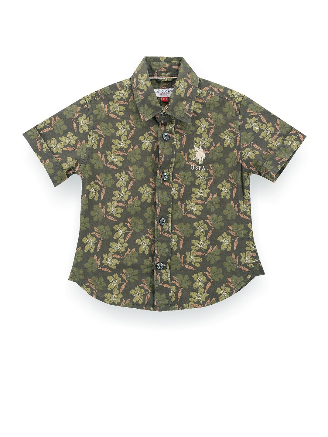 

U.S. Polo Assn. Kids Boys Classic Floral Printed Casual Cotton Shirt, Green