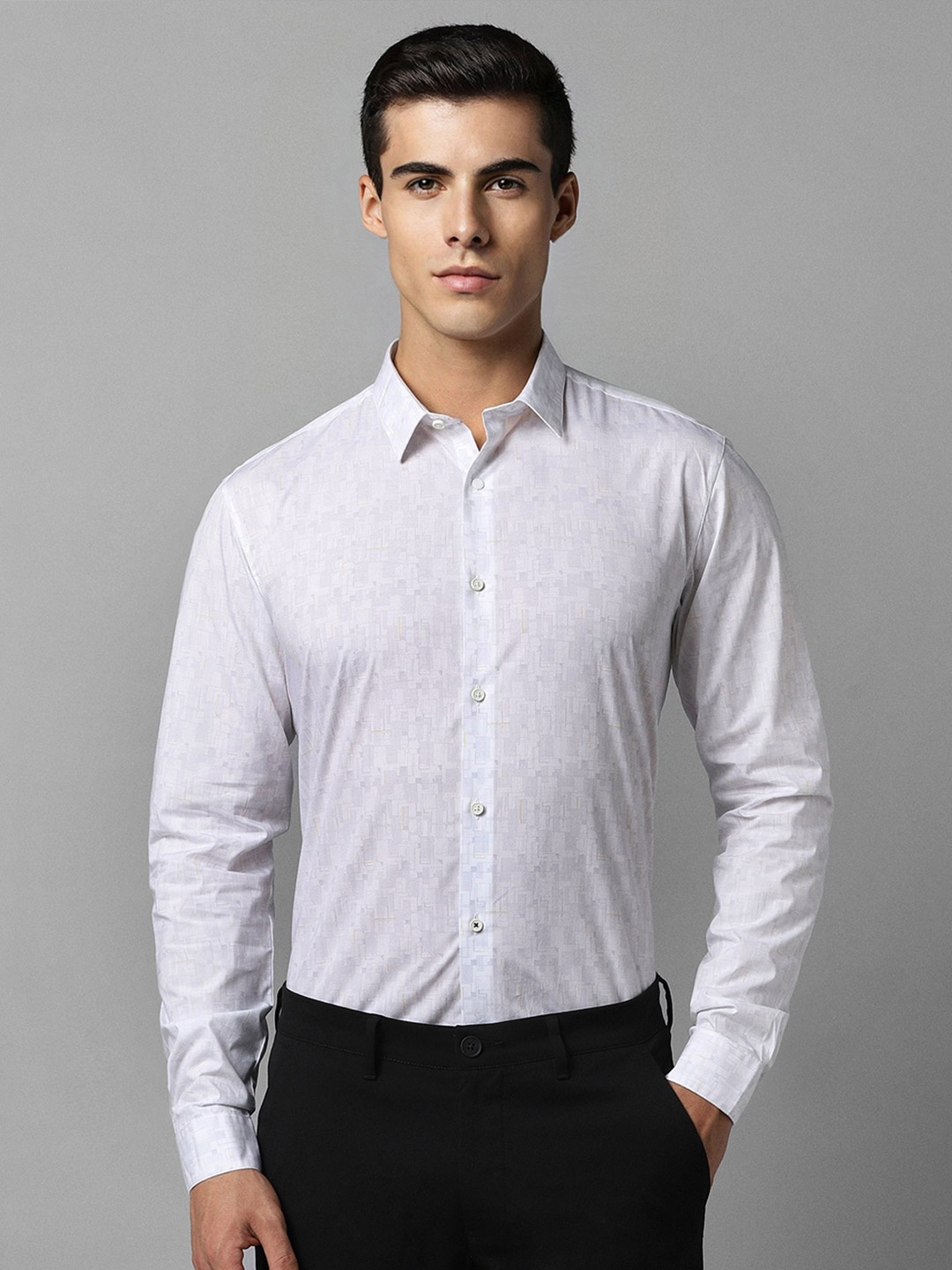 

Louis Philippe Sport Slim Fit Geometric Printed Spread Collar Long Sleeve Casual Shirt, White