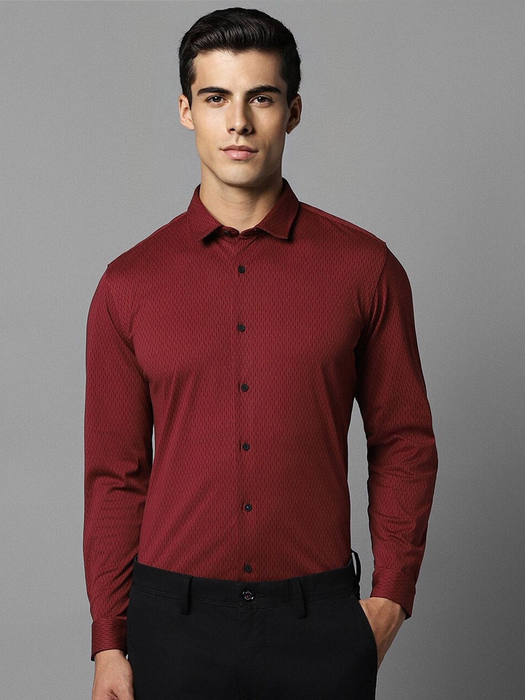 

Louis Philippe Sport Slim Fit Micro Ditsy Printed Casual Shirt, Maroon