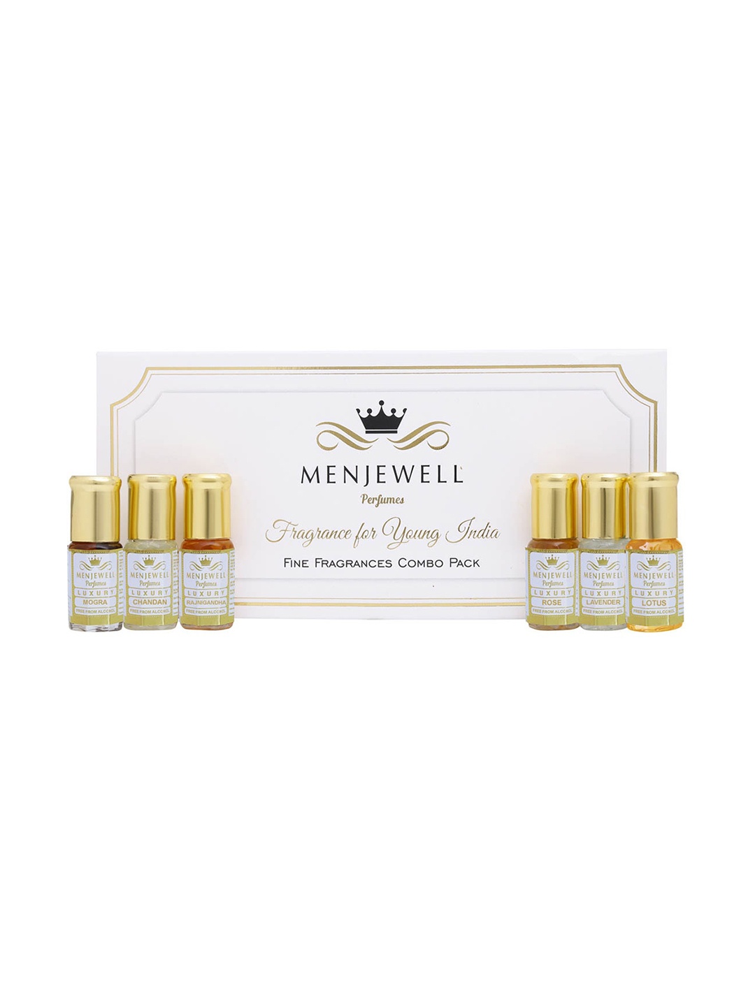 

Menjewell Luxury Set Of 6 Long Lasting Fine Fragrance Attar - 3ml Each, White