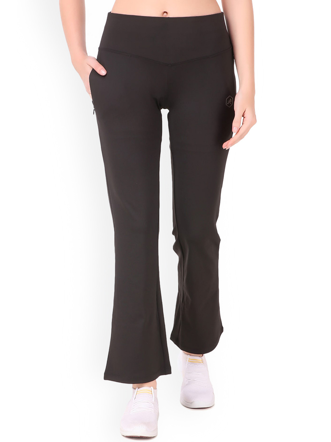 

REDESIGN Women Dry Fit Mid-Rise Bootcut Track Pants, Black