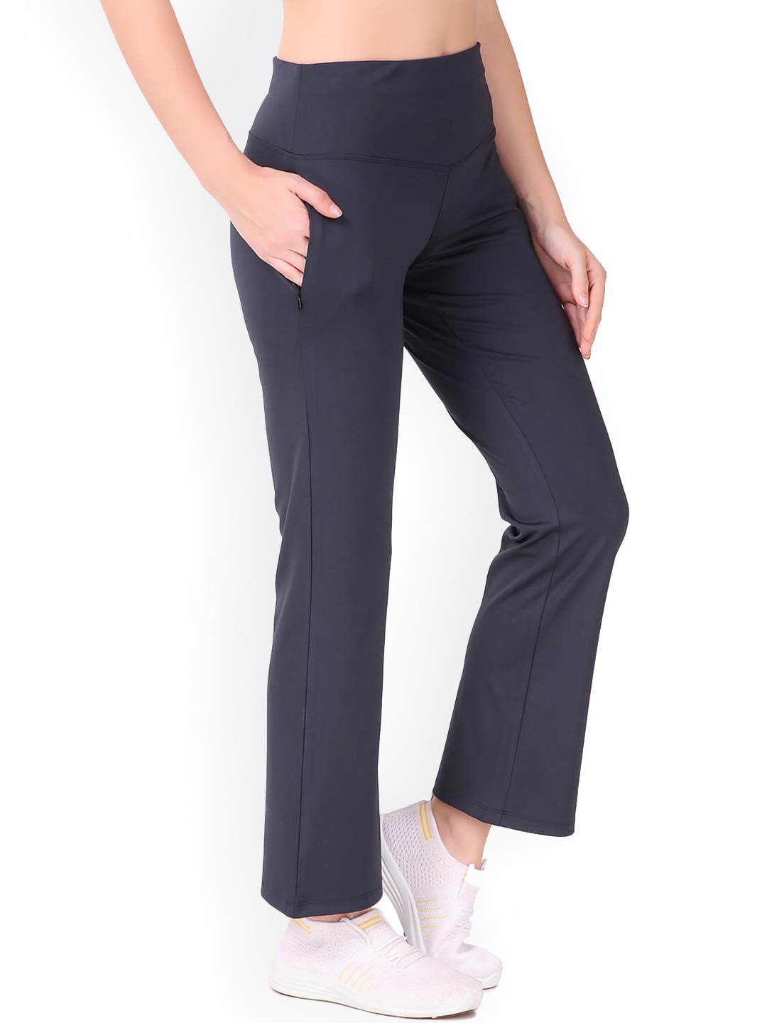 

REDESIGN Women Mid-Rise Bootcut Dry-Fit Yoga Track Pant, Navy blue