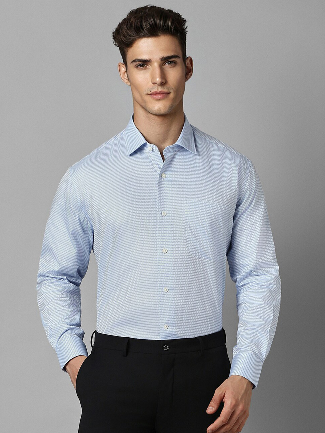

Luxure by Louis Philippe Micro Ditsy Printed Spread Collar Pure Cotton Formal Shirt, Blue