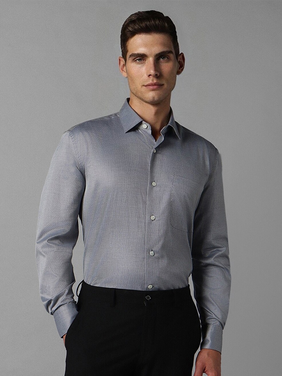 

Luxure by Louis Philippe Spread Collar Pure Cotton Formal Shirt, Grey