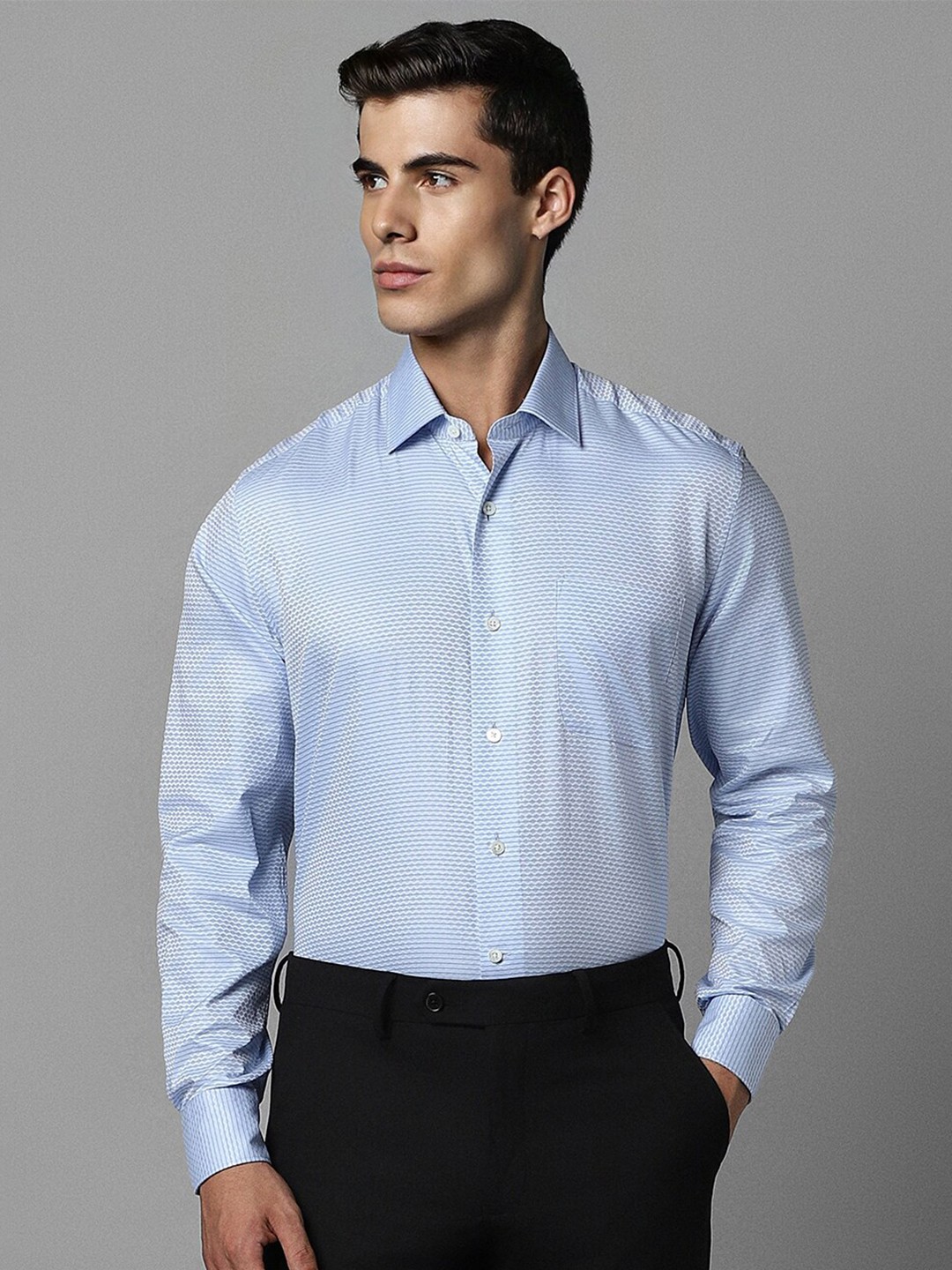 

Luxure by Louis Philippe Slim Fit Micro Ditsy Printed Pure Cotton Formal Shirt, Blue