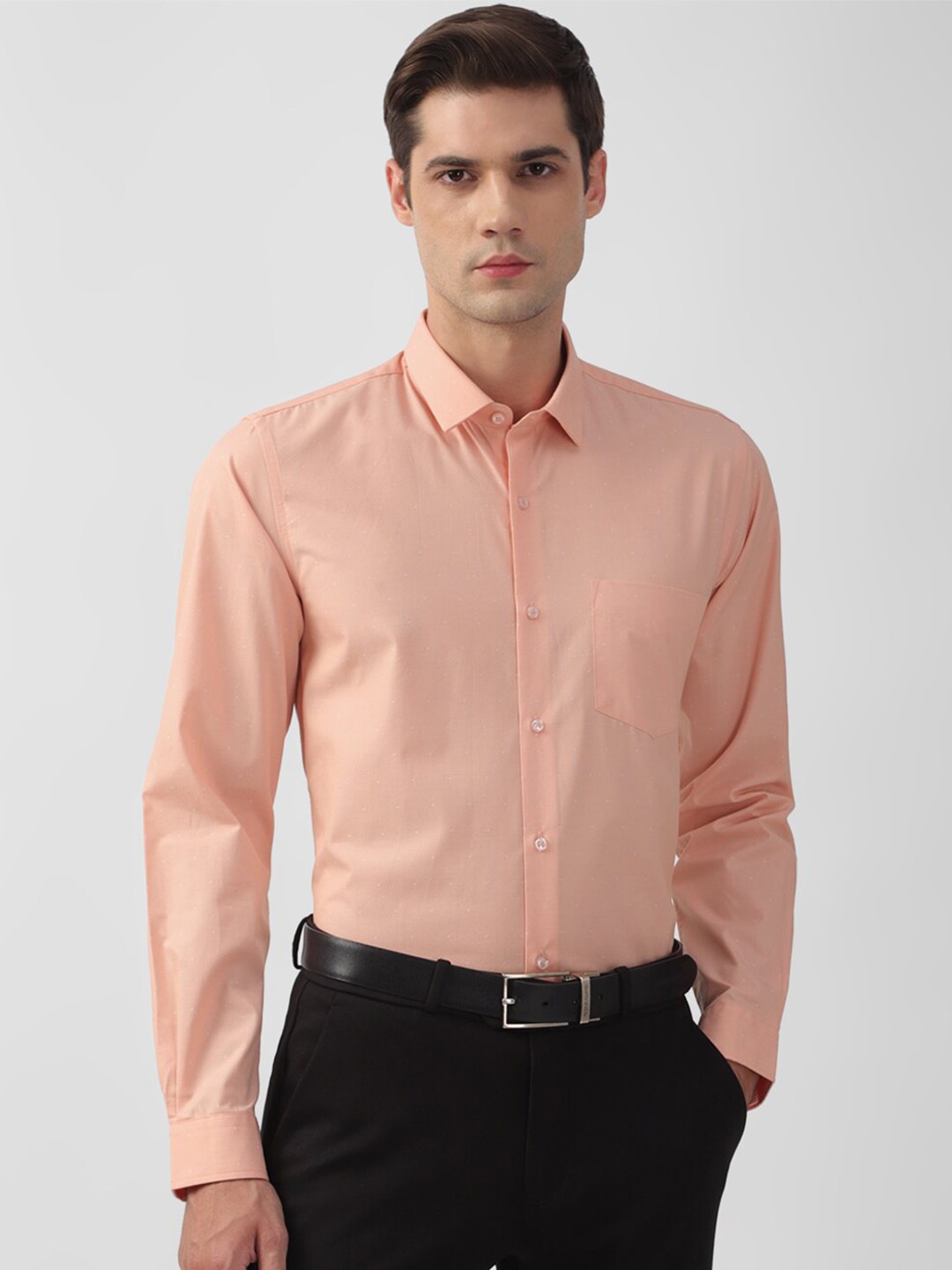 

Peter England Textured Slim Fit Formal Shirt, Peach