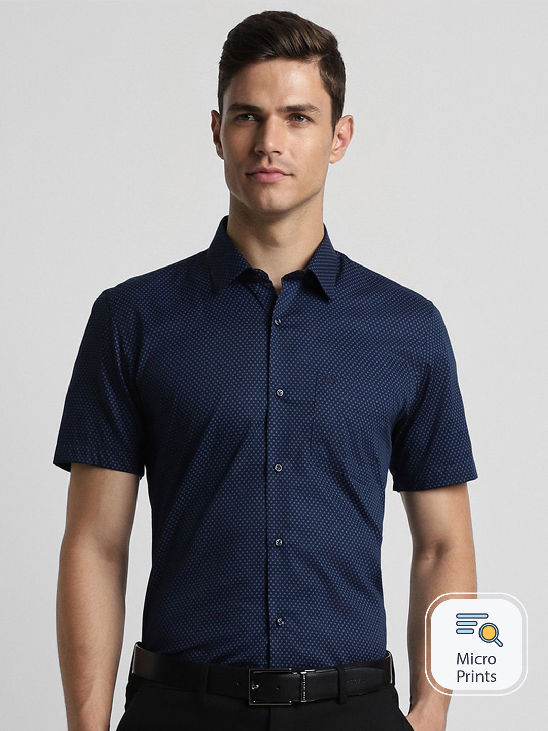 

Peter England Slim Fit Micro Ditsy Printed Pure Cotton Formal Shirt, Navy blue