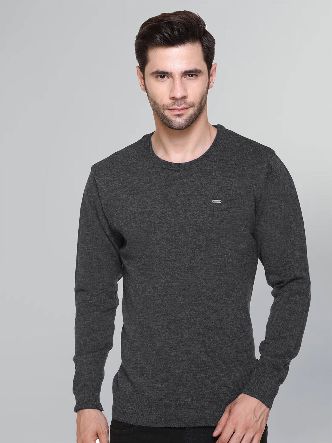 

GODFREY Round Neck Wool Pullover, Charcoal