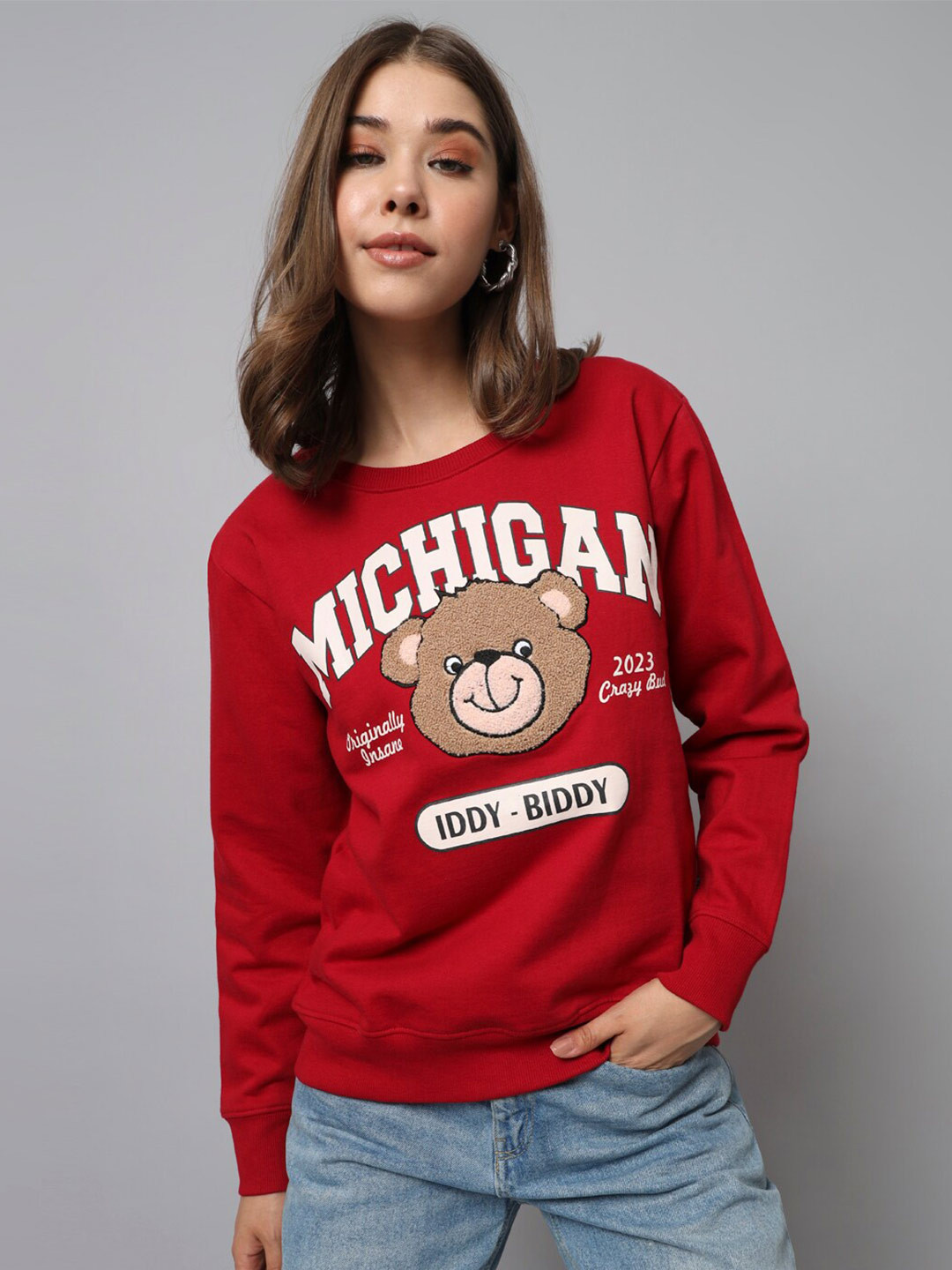 

The Dry State Red Typography Printed Fleece Pullover Sweatshirt