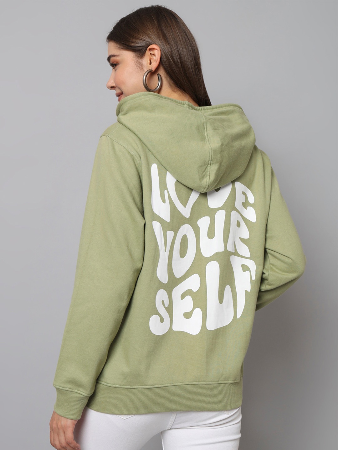

The Dry State Green Typography Printed Hooded Fleece Pullover Sweatshirt