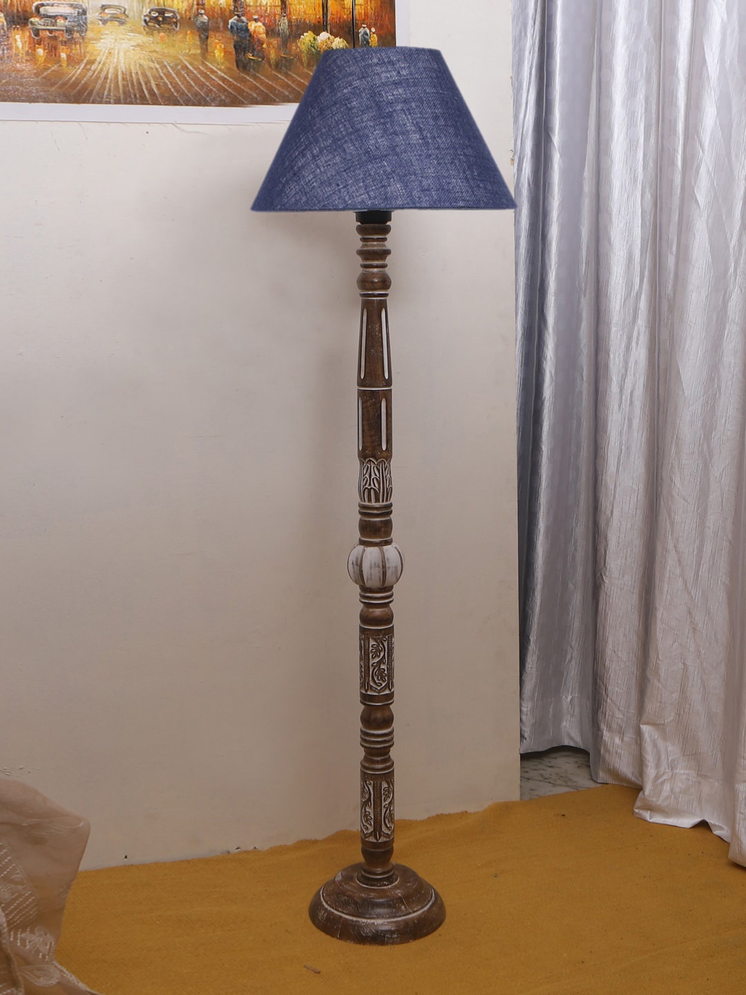 

Devansh Blue & Brown Jute Conical Floor Lamp