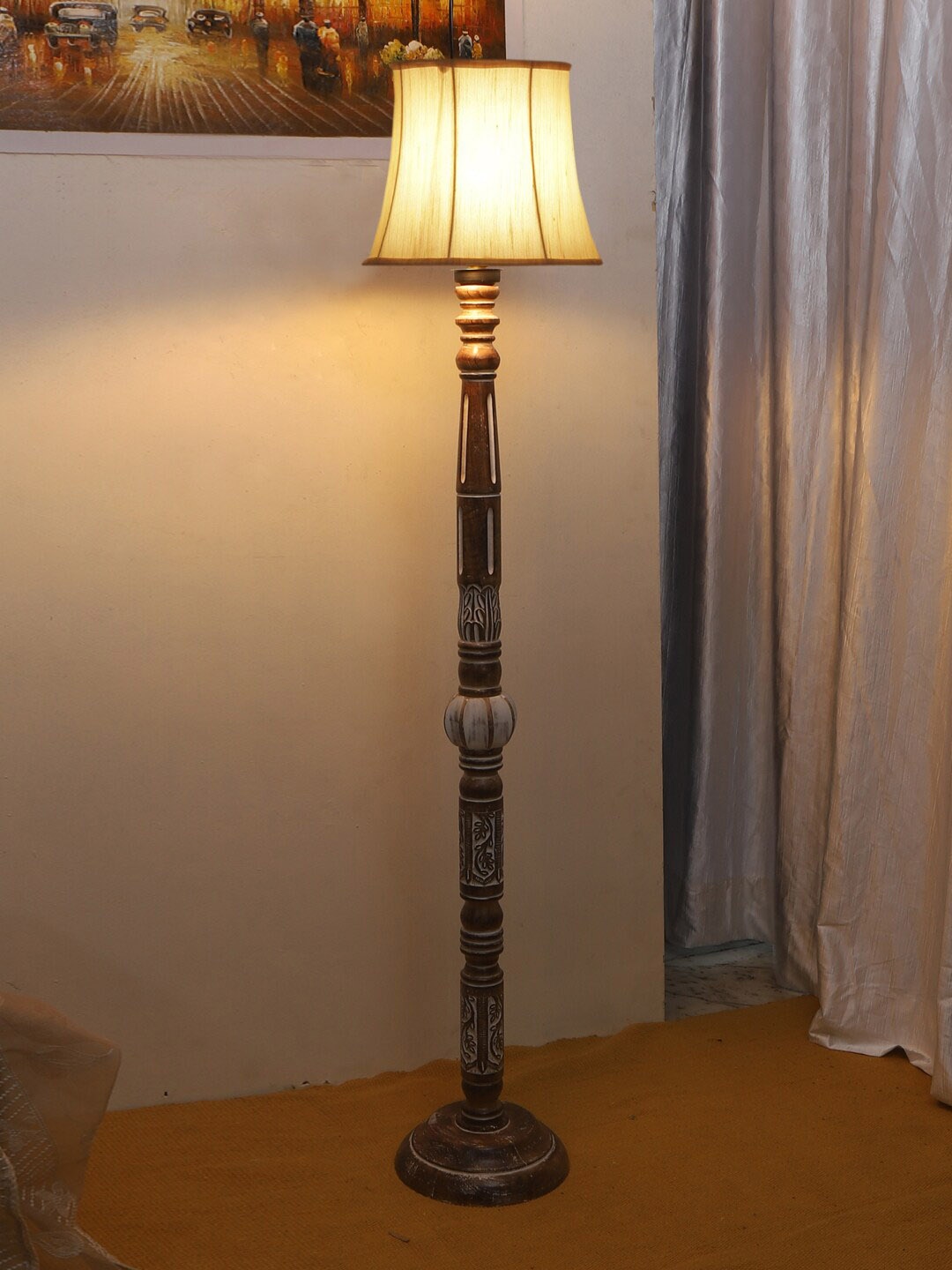 

Devansh Off-White & Brown Soft Back Cotton Wooden Floor Lamp