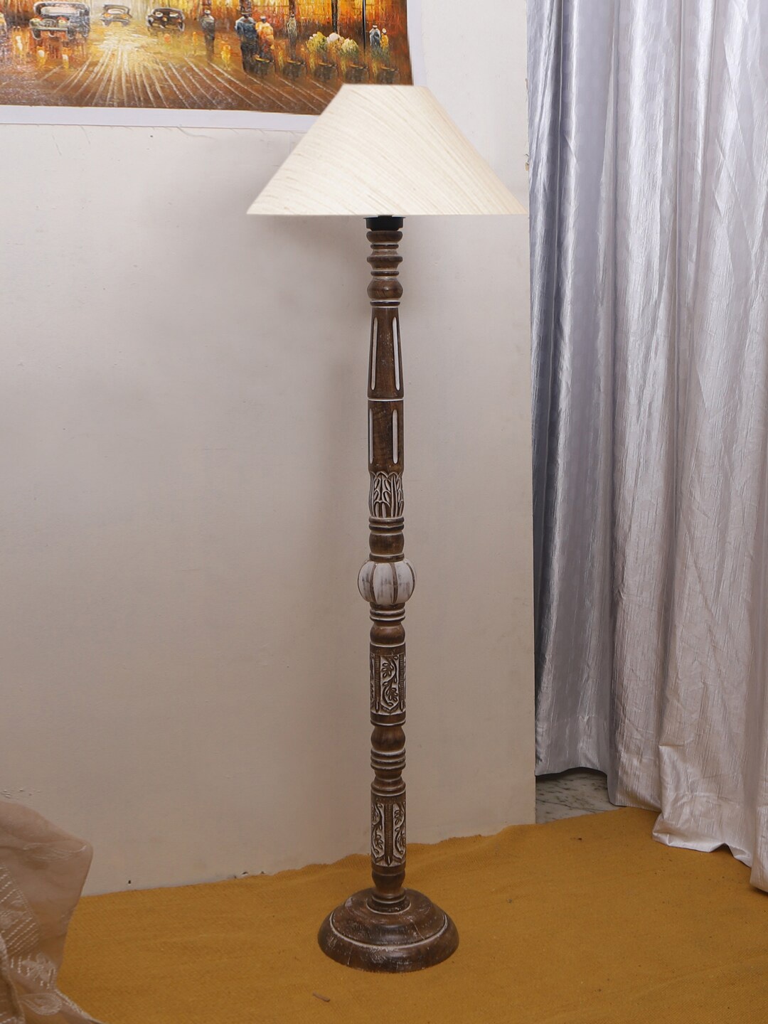 

Devansh White & Brown Conical Cotton Shade Wooden Floor Lamp