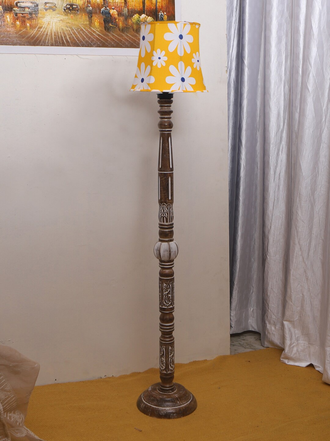 

Devansh Yellow & Brown Floral Printed Cotton & Wooden Floor Lamp