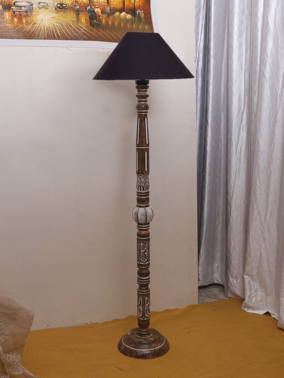 

Devansh Black & Brown Conical Cotton Wooden Floor Lamp