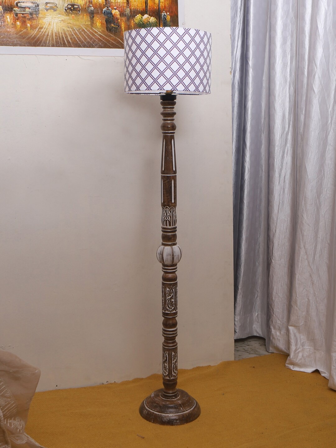 

Devansh Brown & White Printed Cotton Drum Wooden Floor Lamp