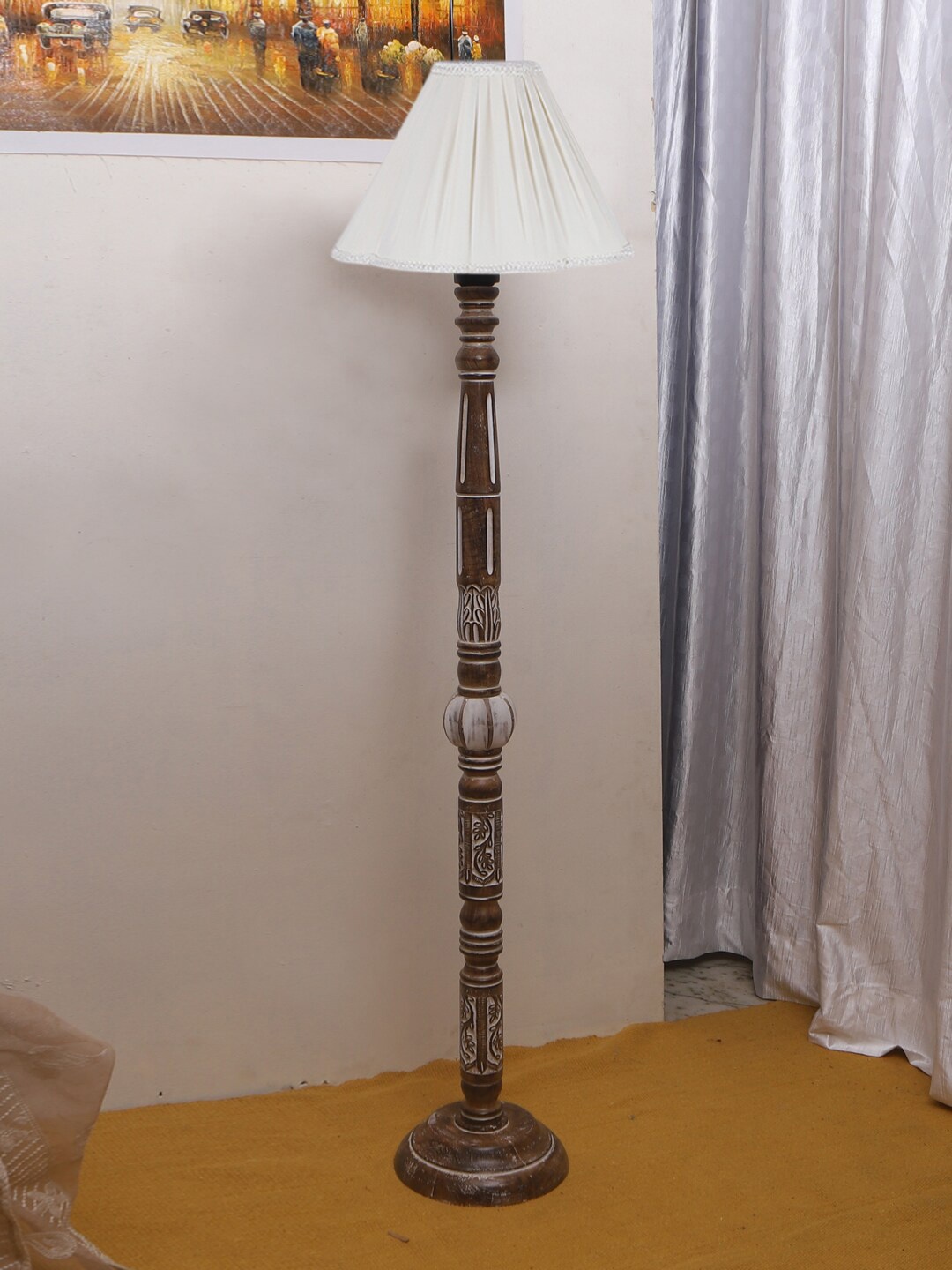 

Devansh White & Brown Conical Cotton Shade Wooden Floor Lamp