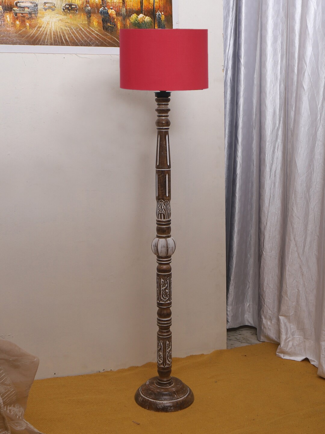 

Devansh Red Cotton Drum Wooden Floor Lamp