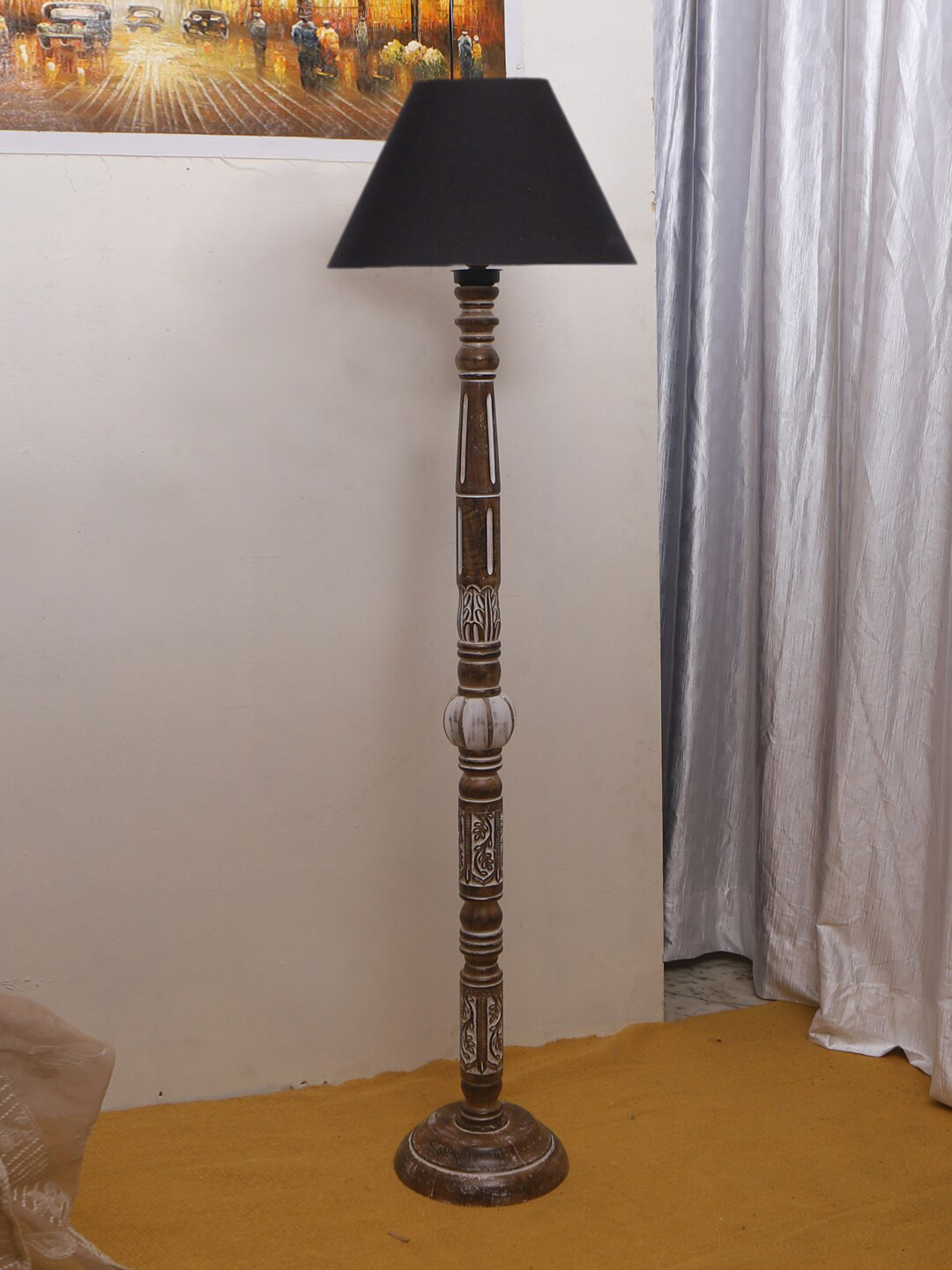 

Devansh Black Cotton Conical Wooden Floor Lamp