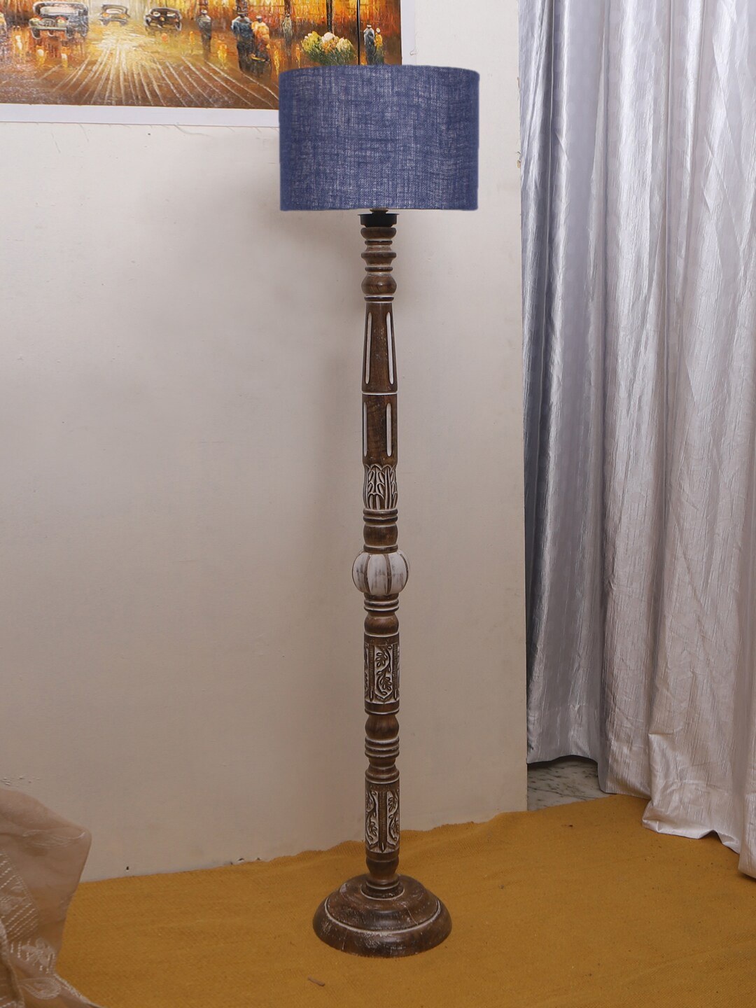 

Devansh Blue Jute Drum Wooden Floor Lamp