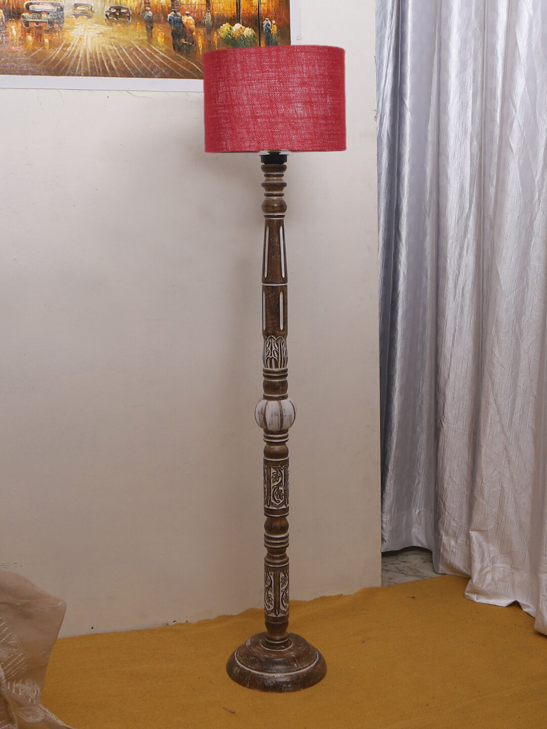 

Devansh Maroon & Brown Drum Jute Shade Wooden Floor Lamp