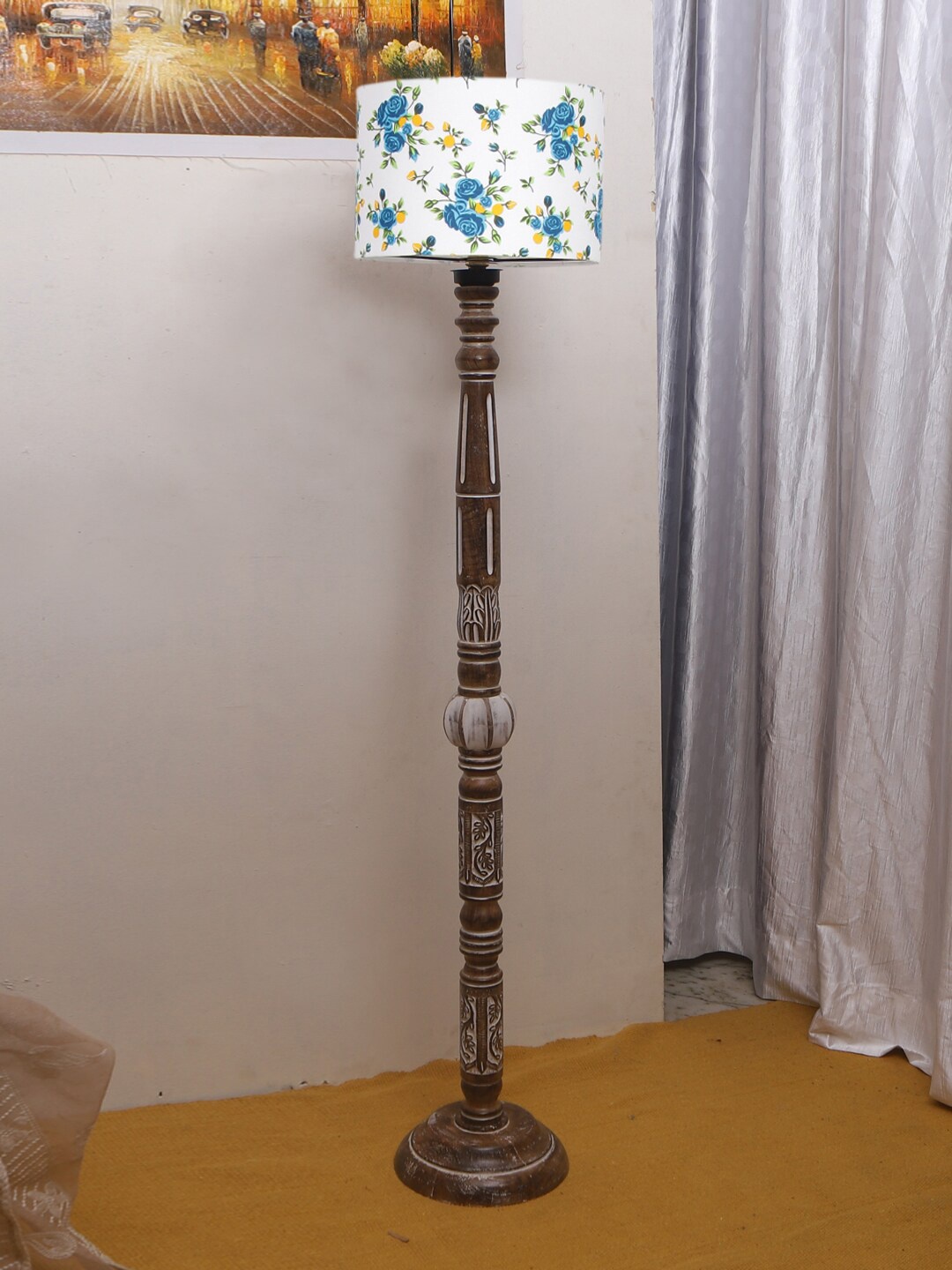 

Devansh Brown & White Printed Cotton Drum Wooden Floor Lamp