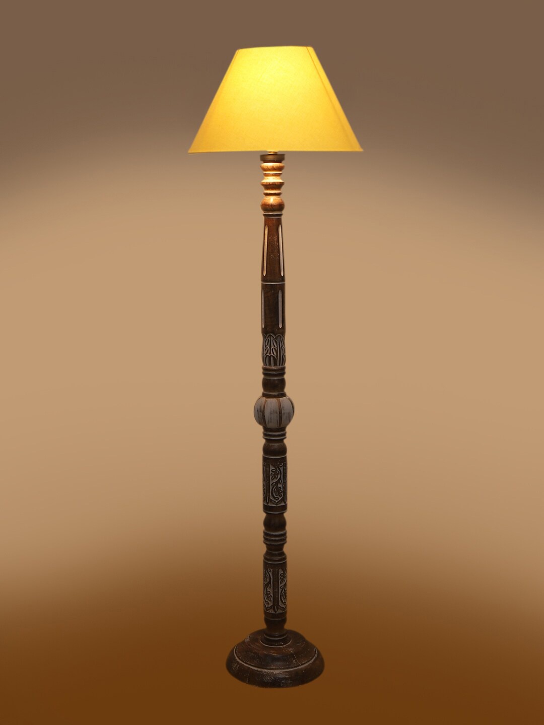 

Devansh Yellow & Brown Conical Wooden Floor Lamp