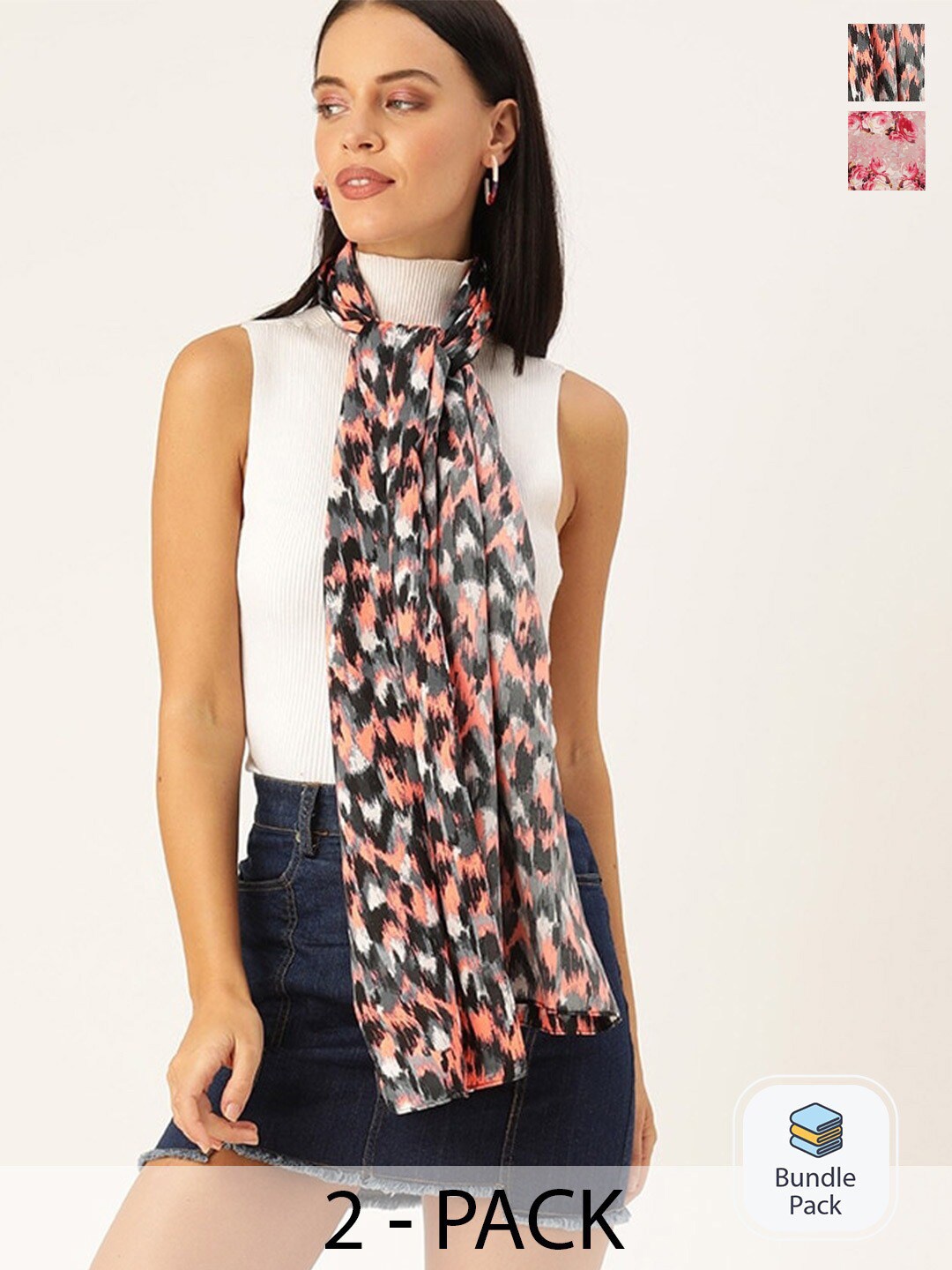

DressBerry Women Pack Of 2 Printed Scarfs, Pink