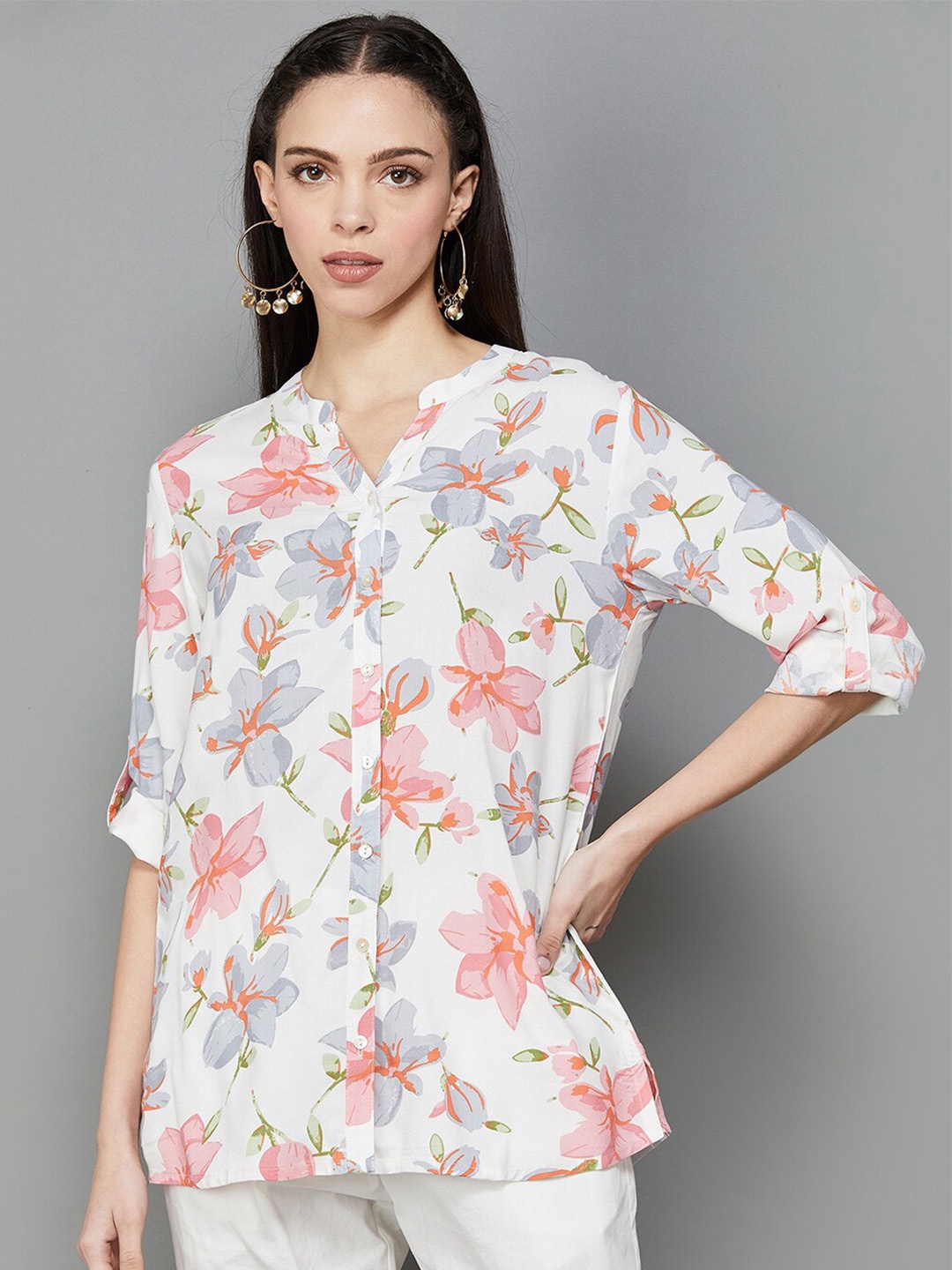 

Melange by Lifestyle Floral Printed Straight Kurti, White