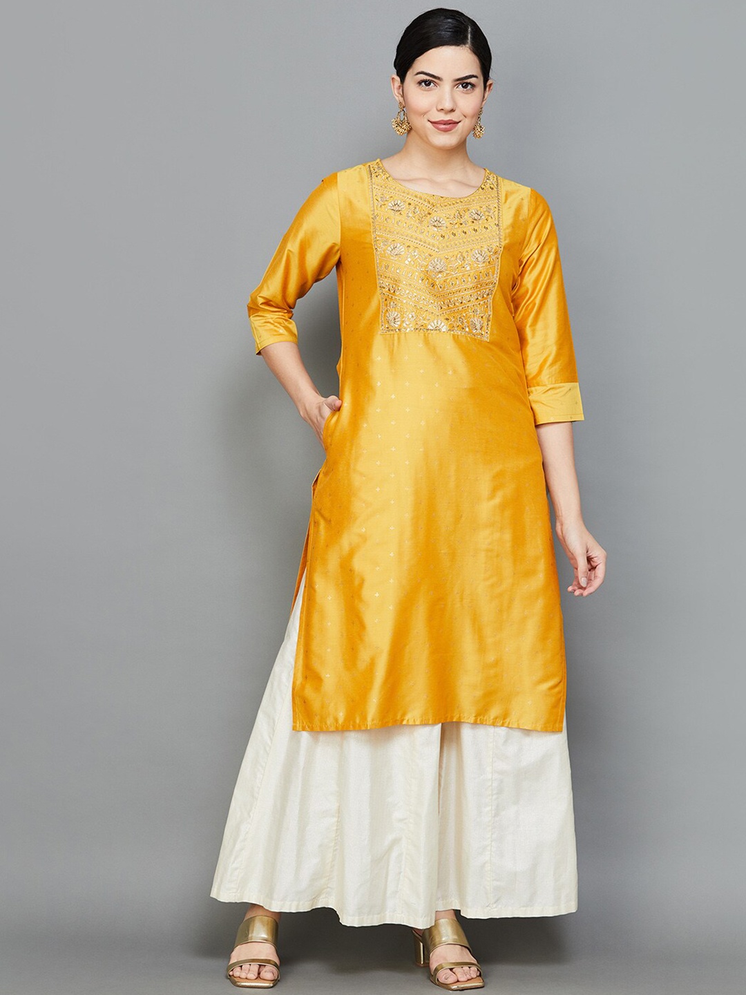 

Melange by Lifestyle Ethnic Motifs Yoke Design Sequinned Kurta, Mustard