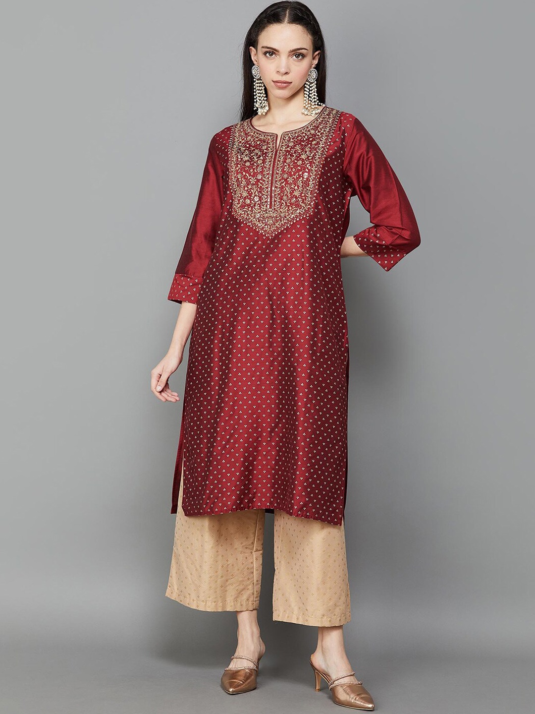 

Melange by Lifestyle Ethnic Motifs Printed Thread Work Kurta, Red