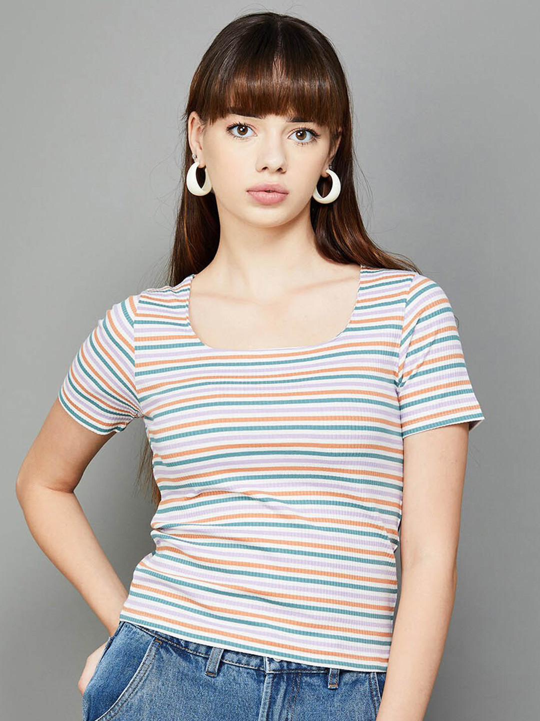 

Ginger by Lifestyle Striped Cotton Top, White