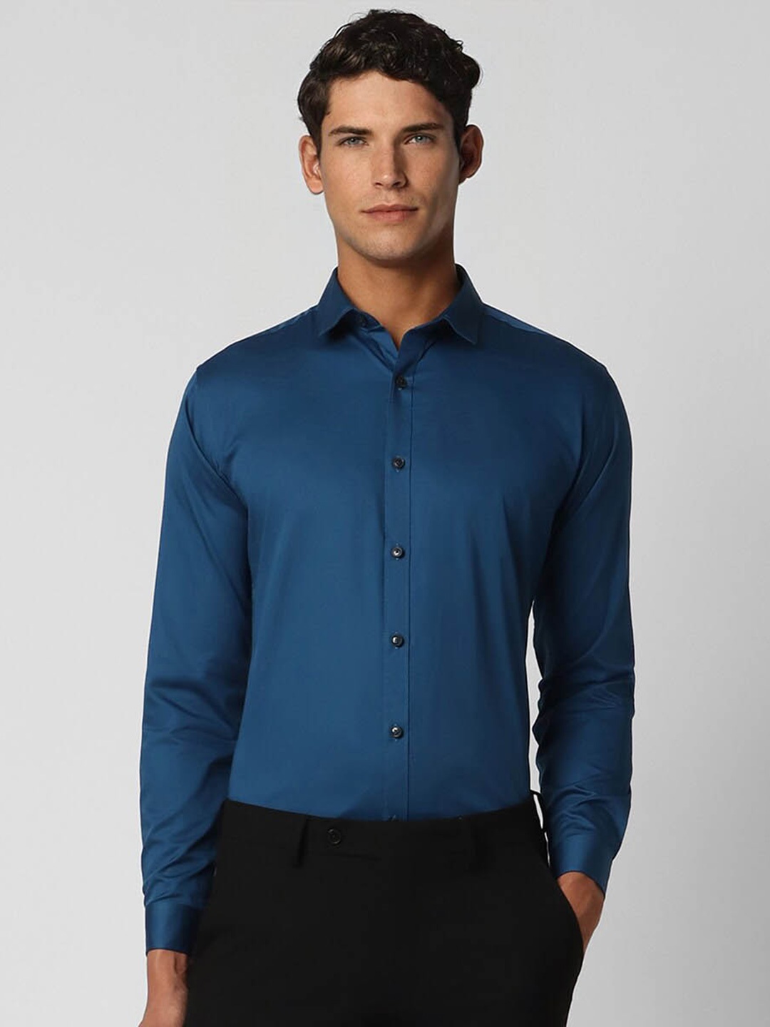 

V Dot Slim Fit Cotton Classic Formal Shirt, Blue