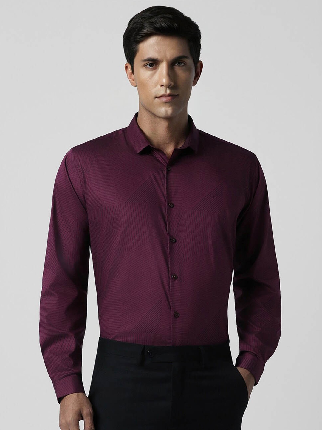 

V Dot Striped Slim Fit Formal Shirt, Purple