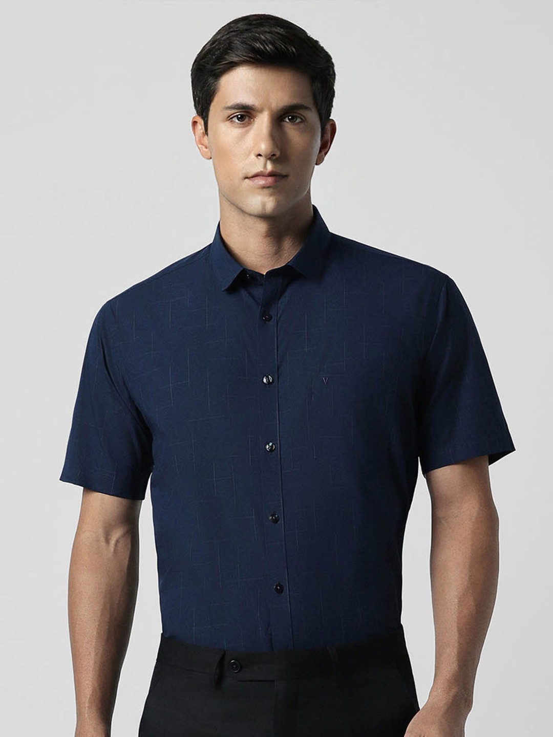 

V Dot Slim Fit Opaque Formal Shirt, Navy blue