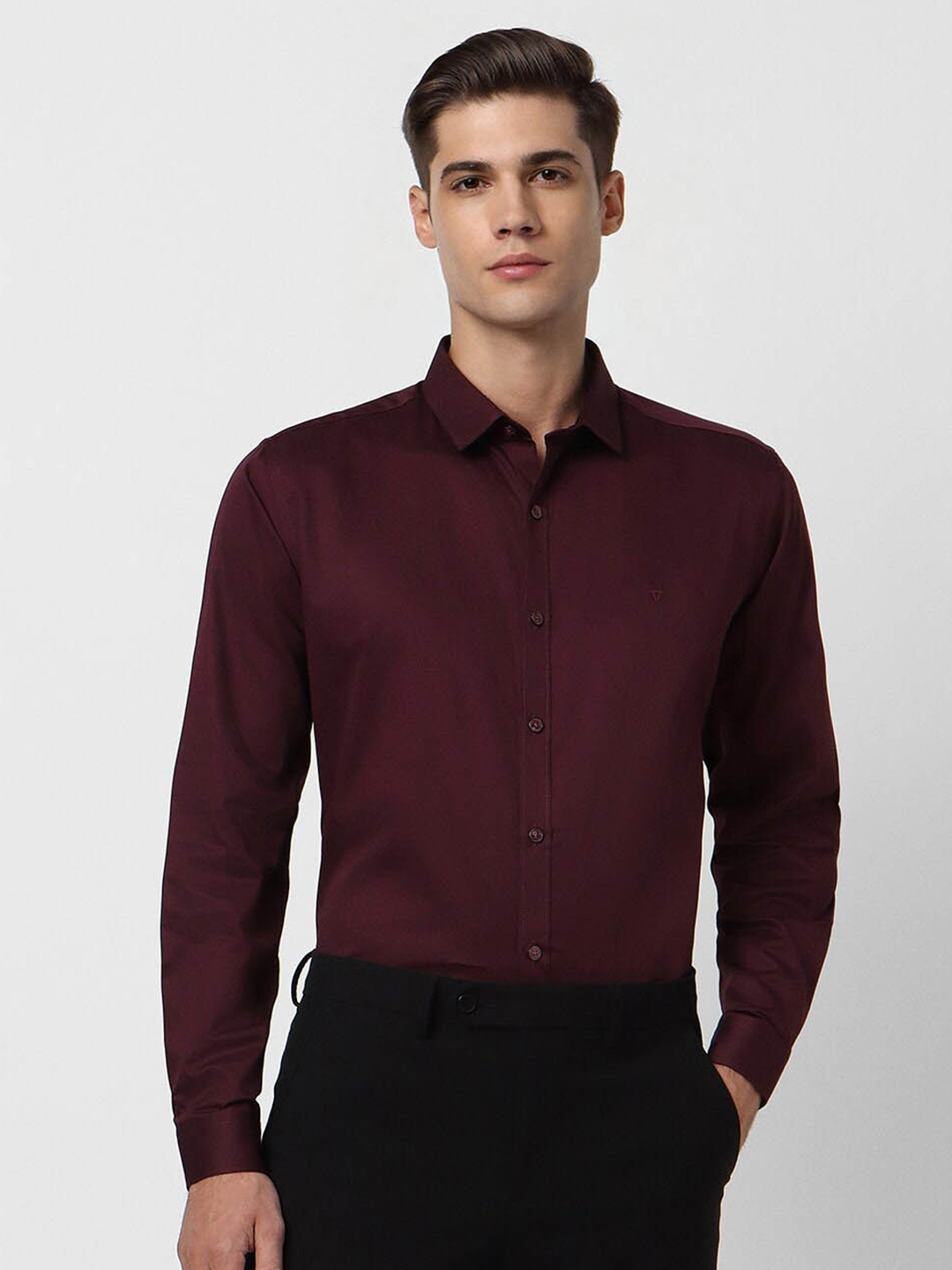 

V Dot Slim Fit Pure Cotton Formal Shirt, Maroon