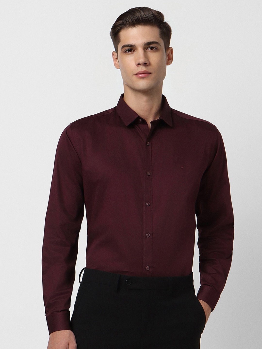 

V Dot Slim Fit Opaque Formal Shirt, Maroon