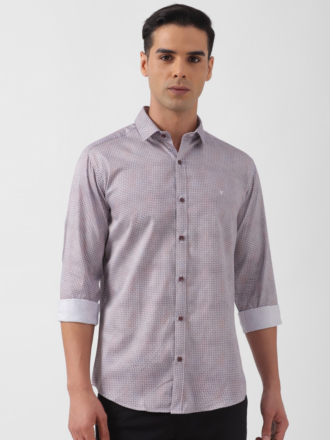 

V Dot Spread Collar Slim Fit Micro Printed Party Shirt, Purple