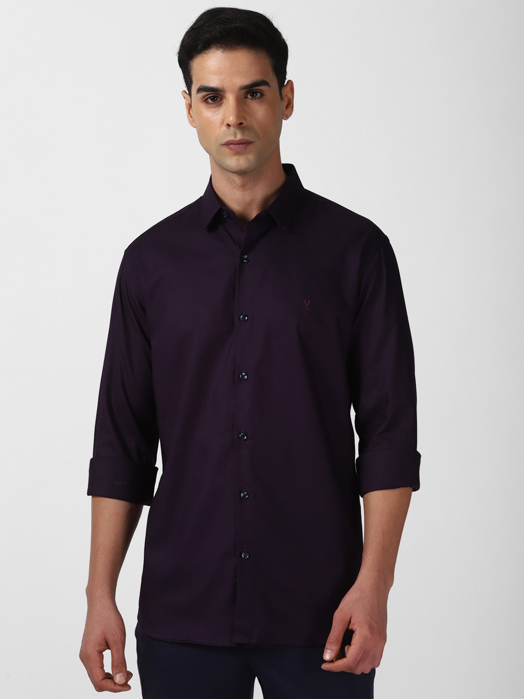 

V Dot Slim Fit Cotton Classic Casual Shirt, Purple