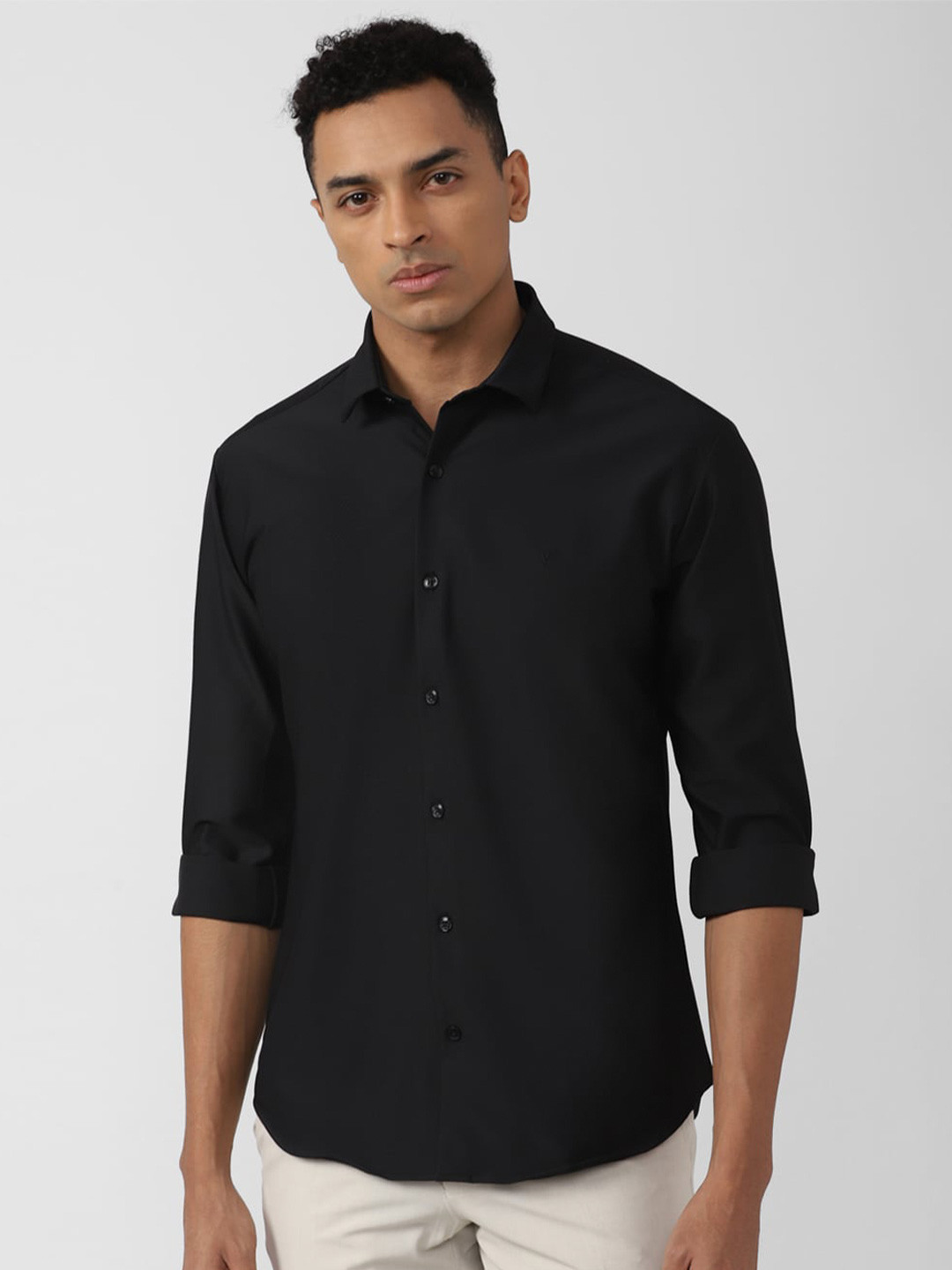 

V Dot Slim Fit Spread Collar Formal Shirt, Black