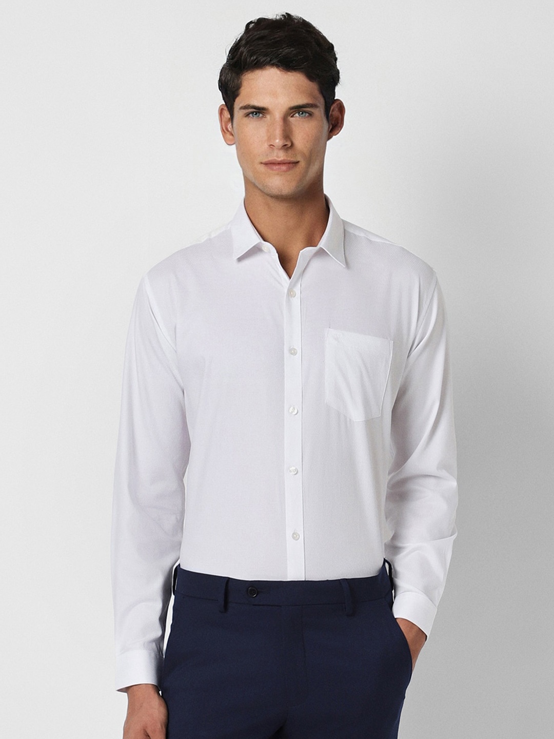 

V Dot Slim Fit Spread Collar Pure Cotton Formal Shirt, White